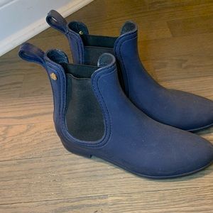 Blue rain boots